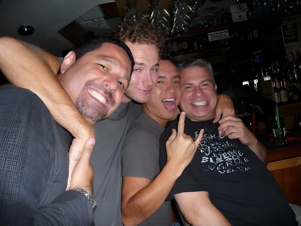 bar hug four-friends rowdy